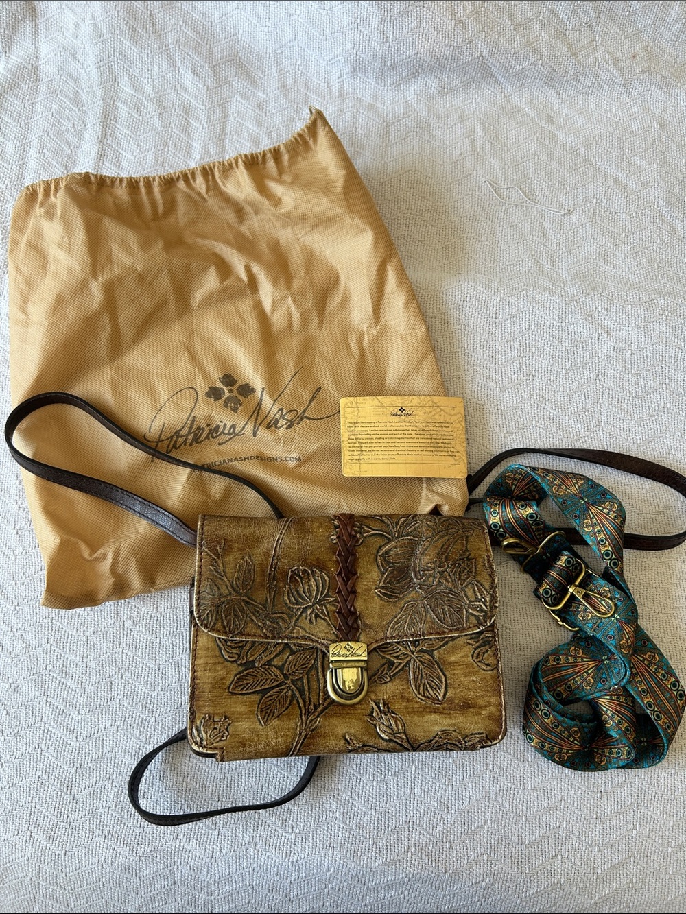 Patricia Nash Brown Embossed Leather Crossbody Bag